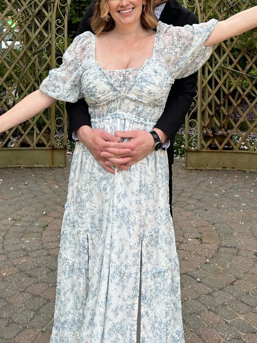 Storia Light Blue Floral Puff-Sleeve Maxi Dress - Picture 2 of 9
